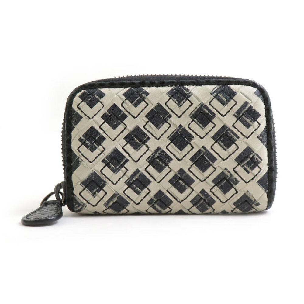 Bottega Veneta coin case Wallet Intrecciato leather black x white
